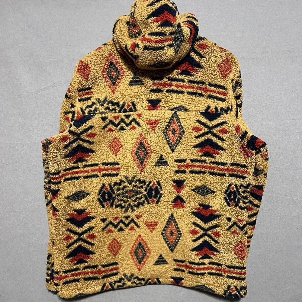 The North Face Jacket Mens XL Yellow Fleece Hooded 1/4 Zip Aztec Print Anorak